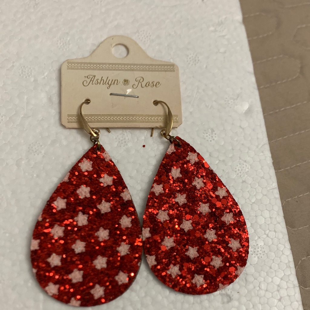 Red Glitter Teardrop Earrings